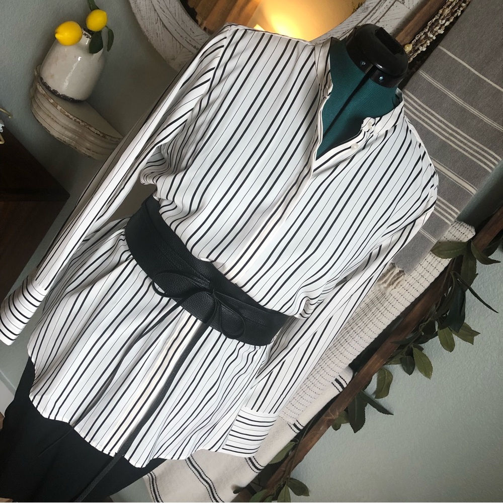 H&M NWT Women’s Silk Like Button Down Mandarin Collar Blouse, Size 12